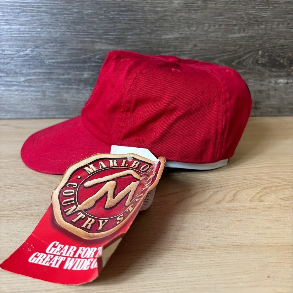 VINTAGE Marlboro Hat Cap Strap Back Red Country Store Cowboy Cigarette 90s NWT